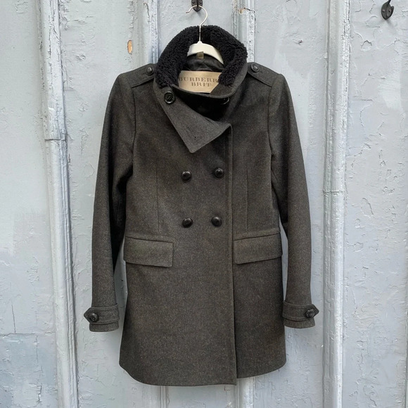 Burberry Brit Olive Green Wool Pea Coat, size 4 - Picture 1 of 16